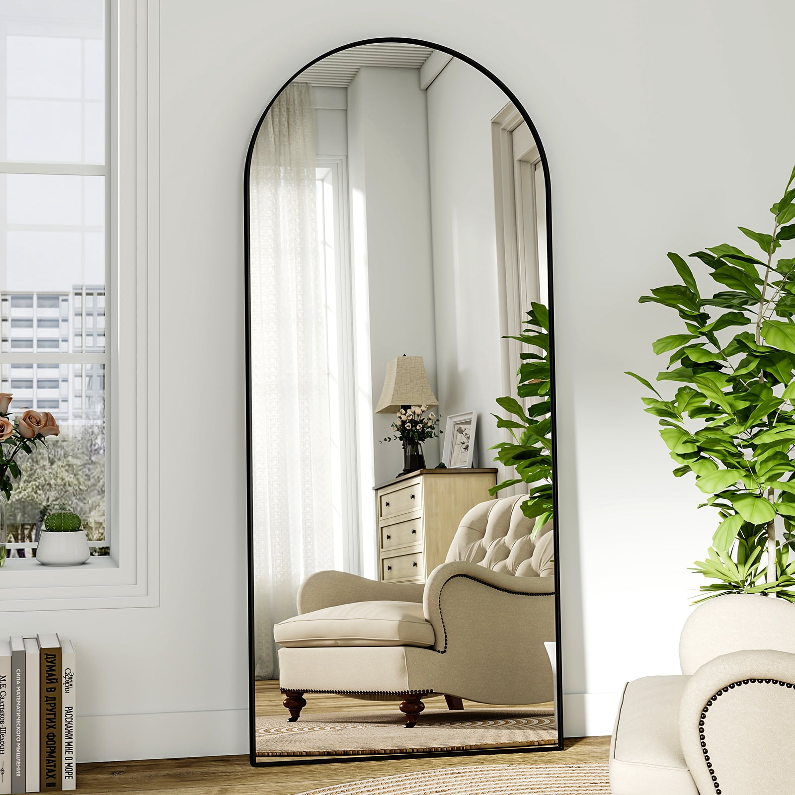 BEAUTYPEAK 25.1"x72"Arched Full Length Mirror Floor Mirror with Stand，Black