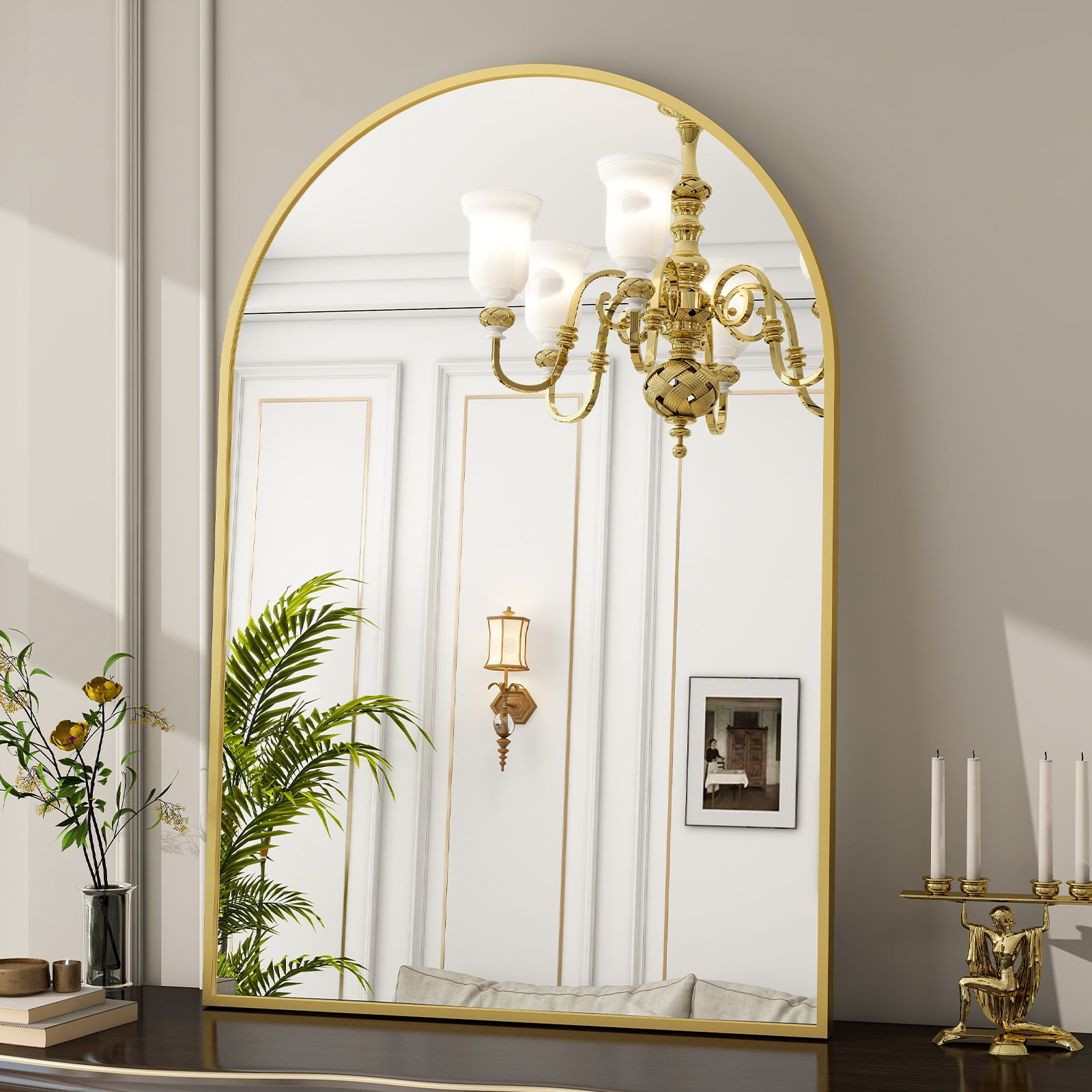 "BEAUTYPEAK 26""x 38"" Arched Bathroom Vanity Mirror, Gold Frame, Multi