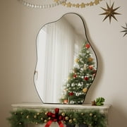 BEAUTYPEAK 26" x 38" Vanity Mirror Wall Wavy Mirror Bathroom Mirror Decor , Black