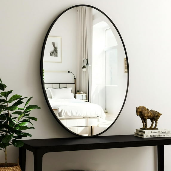 BEAUTYPEAK 26"x38" Oval Bathroom Mirror Wall Mirror,Black