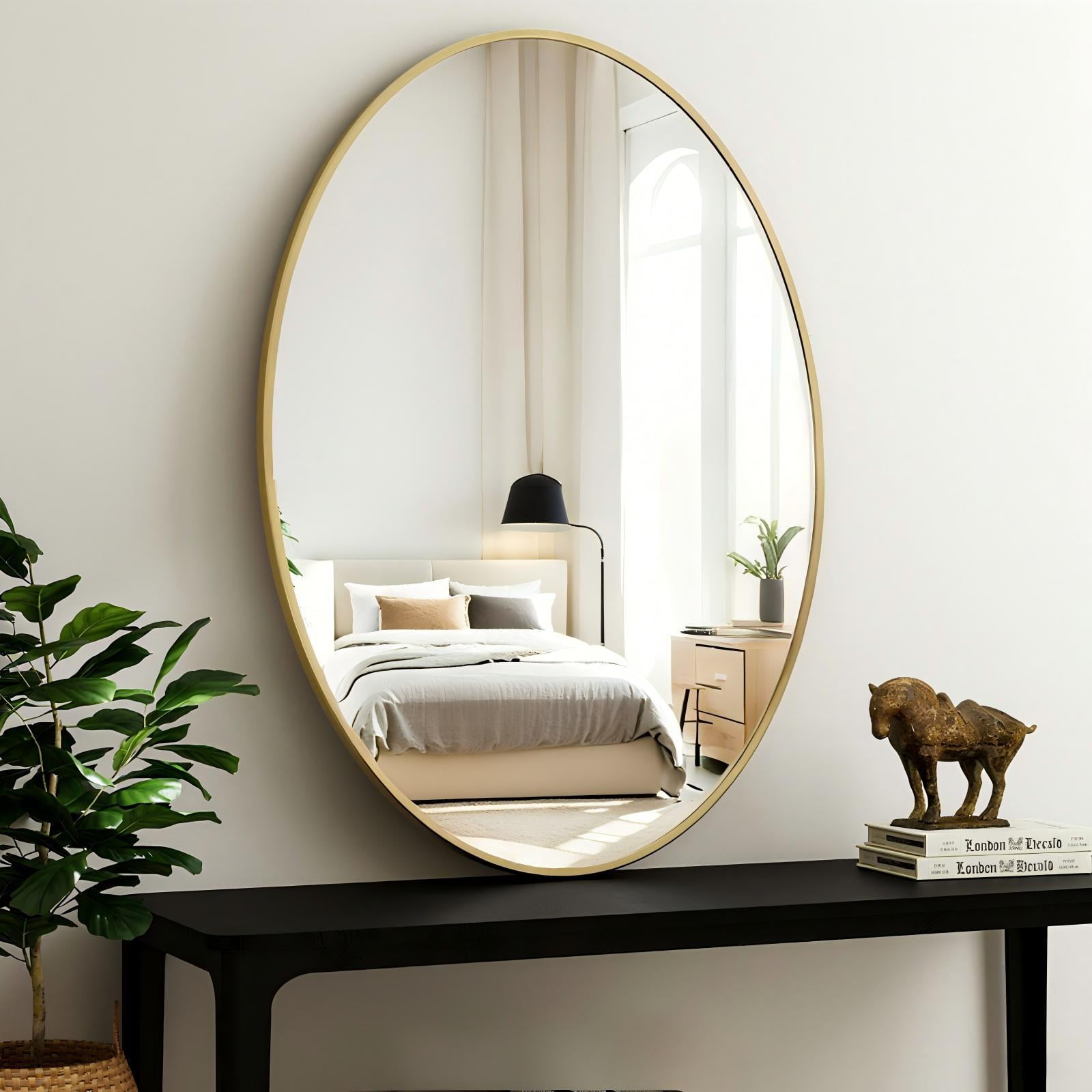 BEAUTYPEAK 26"x38" Oval Bathroom Mirror Wall Mirror,Gold