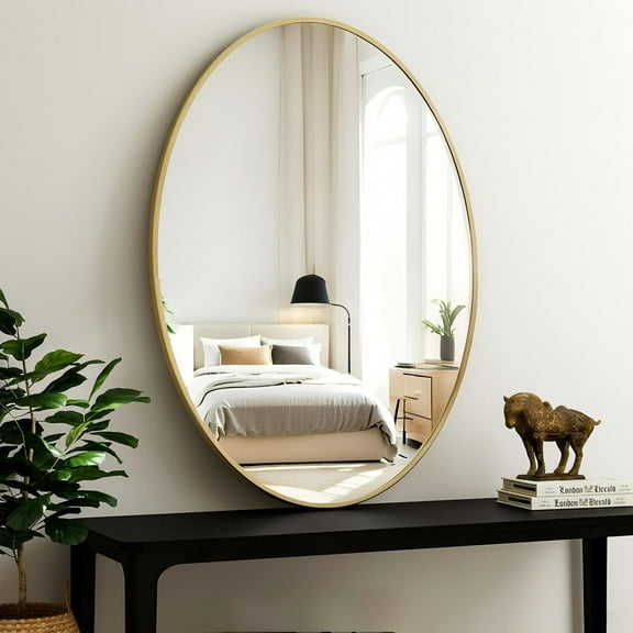BEAUTYPEAK 26"x38" Oval Bathroom Mirror Wall Mirror,Gold