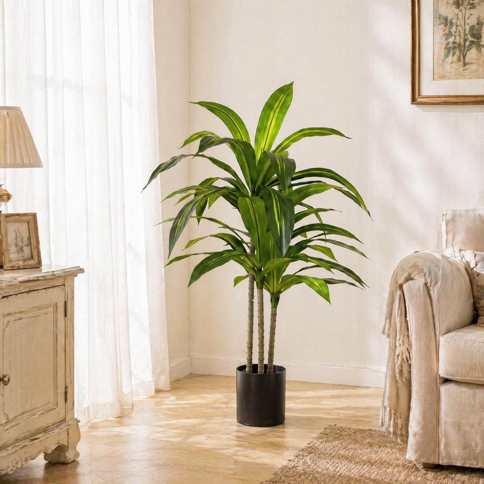 BEAUTYPEAK 3.6FT Artificial Dracaena Tree Fake Plants for Indoor Outdoor Decor, Black Pot
