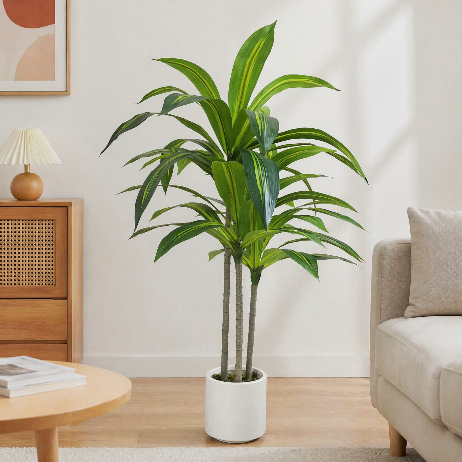 BEAUTYPEAK 3.6FT Artificial Dracaena Tree Fake Plants for Indoor Outdoor Decor, Upgraded White Pot