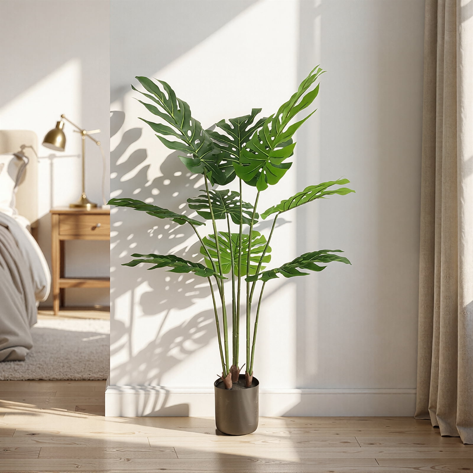 BEAUTYPEAK 3.7FT Artificial Plant Fake Indoor Monstera Plant Decorative Outdoor Greenery in Black Pot