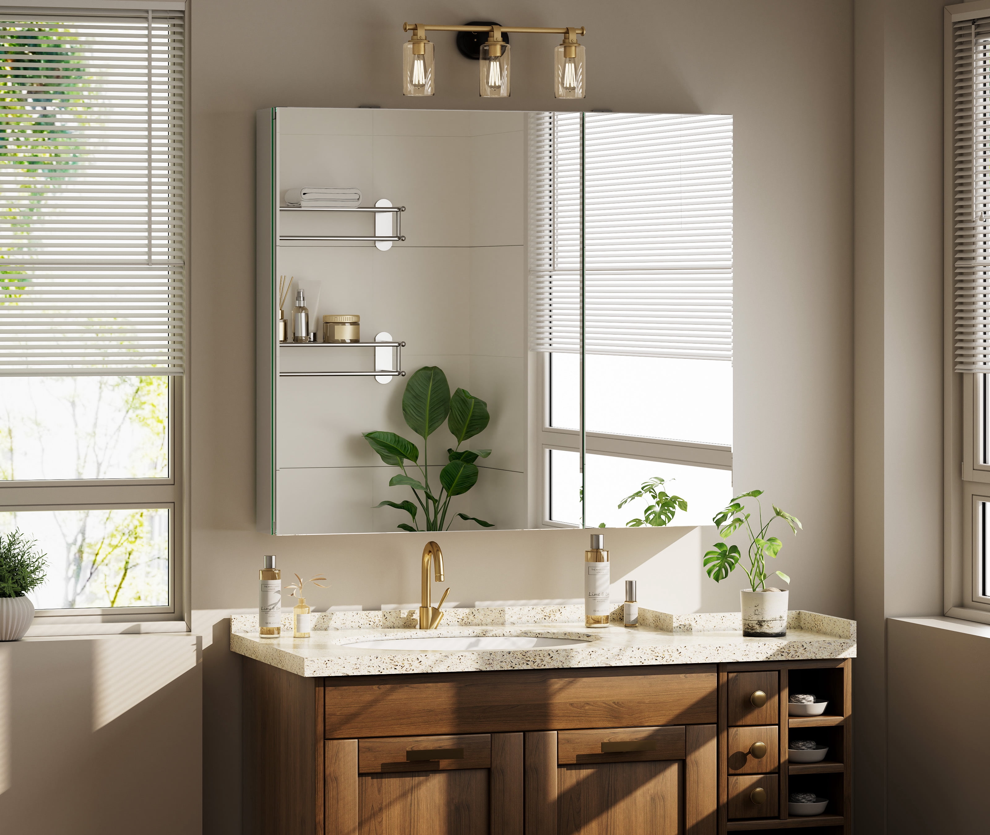 BEAUTYPEAK 30" x 26" Bathroom Medicine Cabinet with Mirror, Recessed or Wall Mounted Storage Organizer