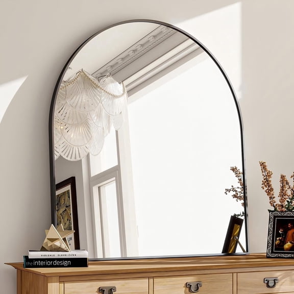 BEAUTYPEAK 31"x 38" Bathroom Mirror Wall Vanity Arched Mirror, Black