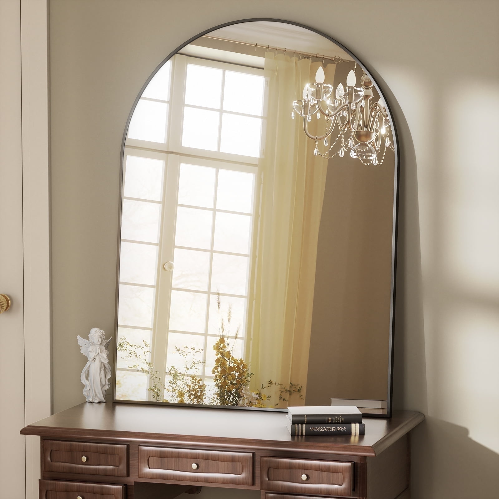 Black 30"x 40" Bathroom Mirror Wall Vanity Arched Mirror