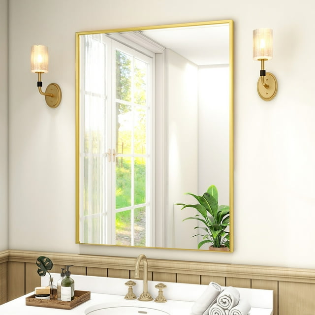 "BEAUTYPEAK Large 30""x 40"" Rectangular Bathroom Wall Mirror, Gold