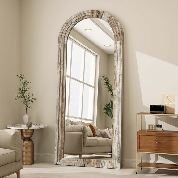BEAUTYPEAK 30"x 71" Classic Paulownia Wood Framed Arched Full Length Mirror, White