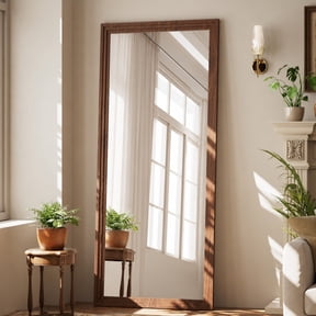 AUROMIR 30"x 71" Classic Paulownia Wood Framed Rectangle Full Length Mirror, Brown