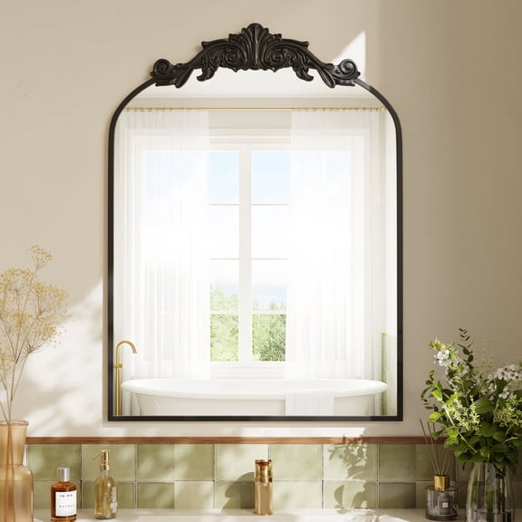 BEAUTYPEAK 32"x 22" Vanity Wall Mirror Decorative Vintage Arch Bathroom Mirror,Black