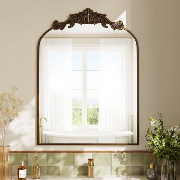 BEAUTYPEAK 32"x 22" Vanity Wall Mirror Decorative Vintage Arch Bathroom Mirror,Bronze