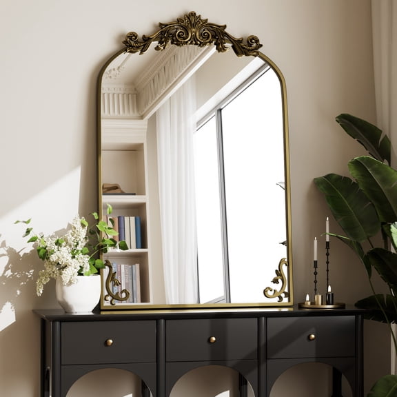 BEAUTYPEAK 32"x22" Vanity Wall Mirror Decorative Vintage Arch Bathroom Mirror,Bronze