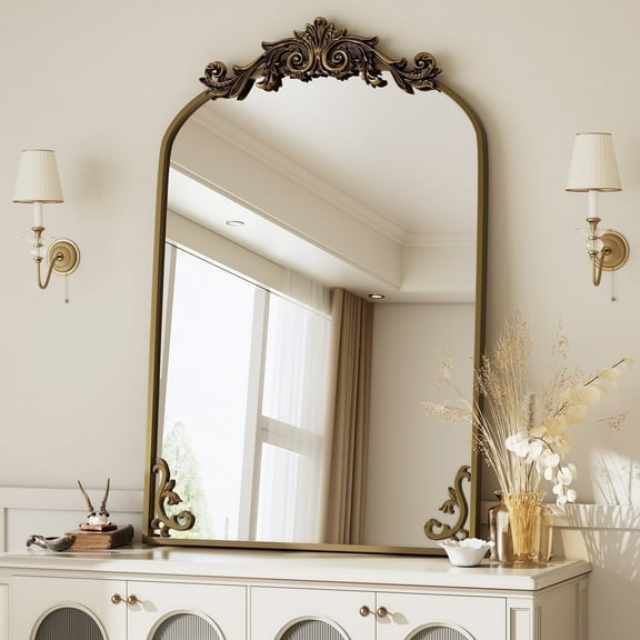 BEAUTYPEAK 32"x22" Vanity Wall Mirror Decorative Vintage Arch Bathroom Mirror,Bronze