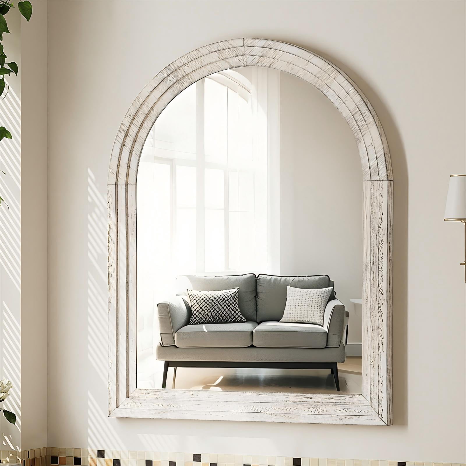 BEAUTYPEAK 30"x40"Arched Bathroom Mirror Wooden Framed Wall Mirror，White