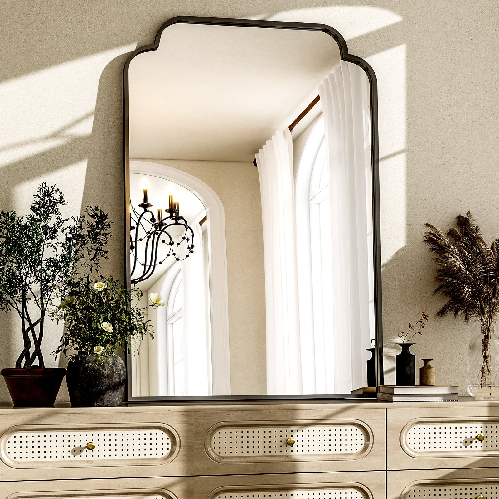 BEAUTYPEAK 30"x40" Arched Bathroom Mirror with Curved Top Modern Decorative Wall Mirror with Deep Frame, Black - Walmart.com