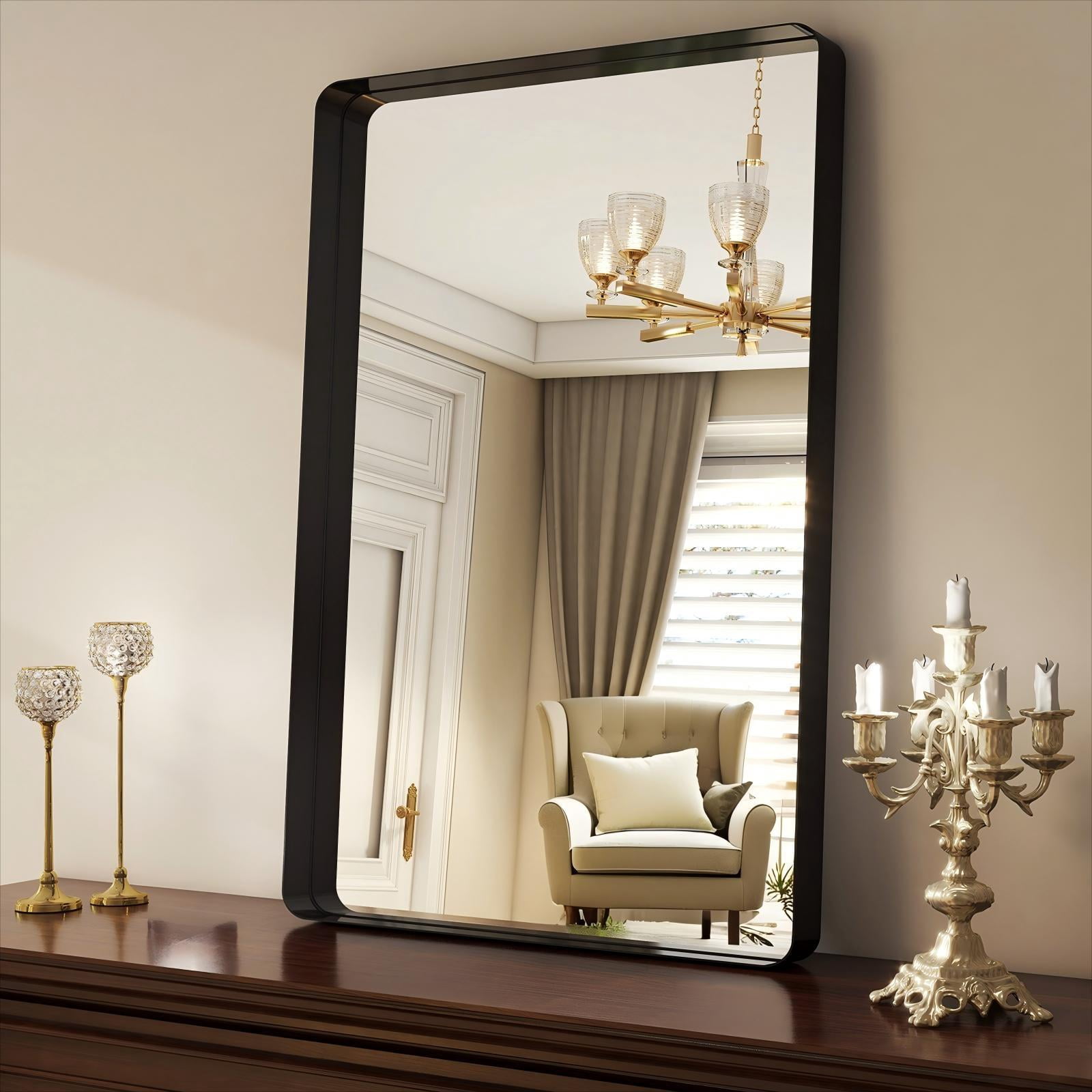 BEAUTYPEAK 30"x40"Rectangular Bathroom Mirror Wall-Mounted Mirror with Deep Frame,Black