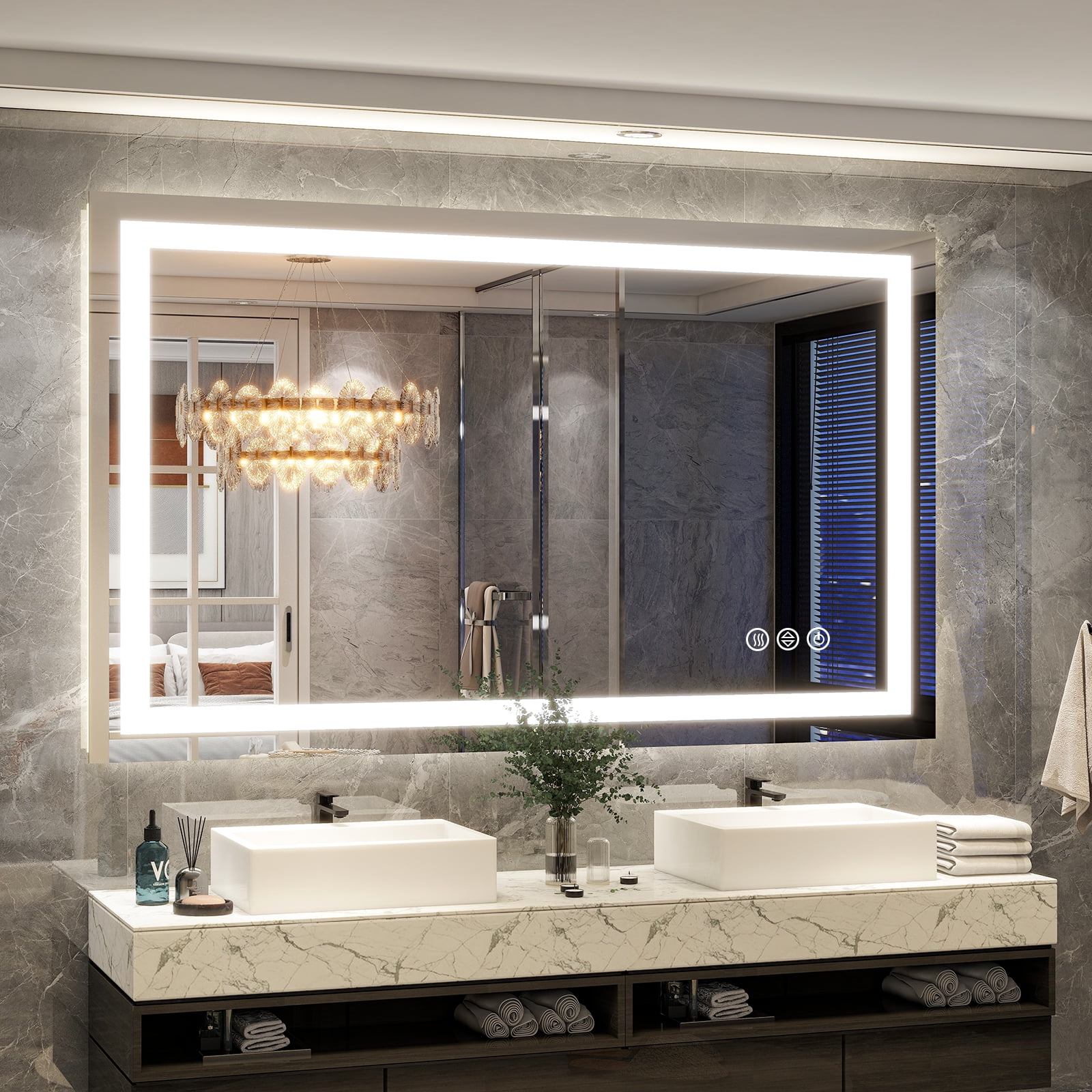 BEAUTYPEAK 30"x55" Bathroom Mirror with Adjustable LED Wall Mounted ...