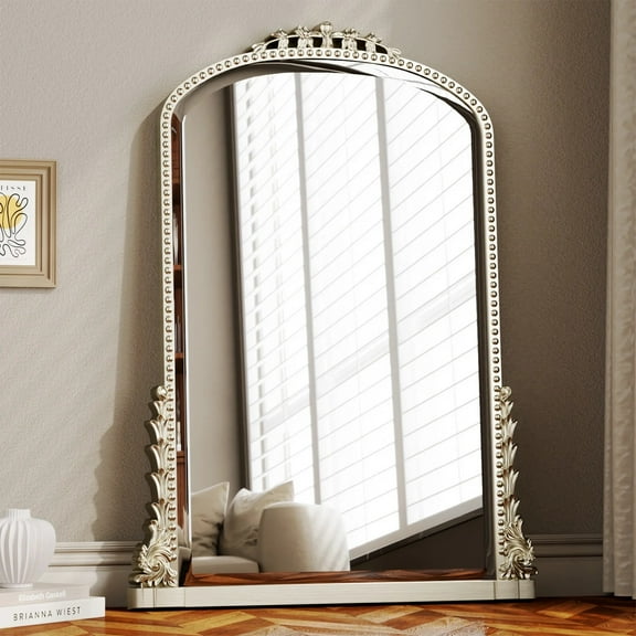 BEAUTYPEAK 32"x24" Arched Bathroom Mirror Vintage Vanity Mirror Wall-Mounted, Antique Silver