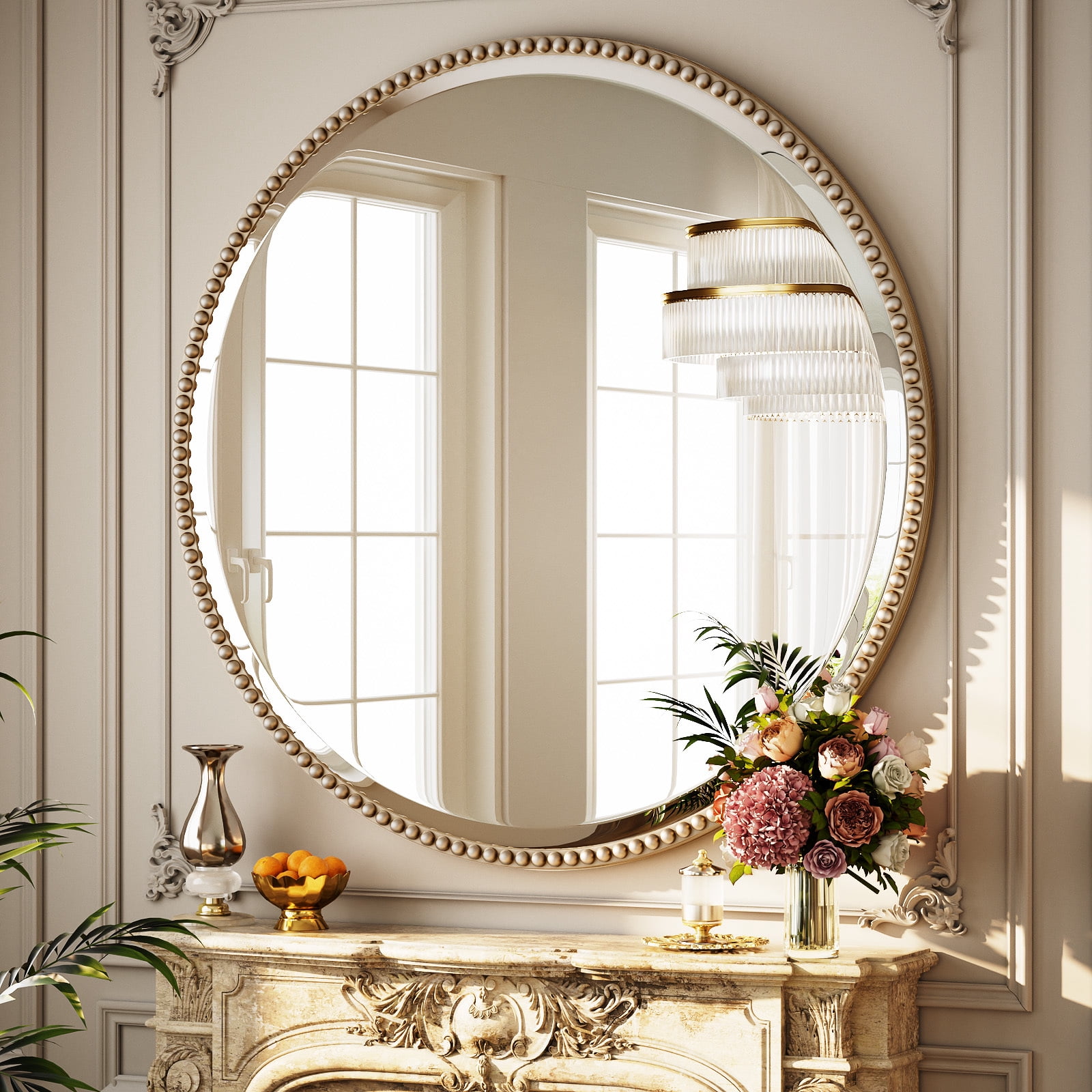BEAUTYPEAK 36" Large Round Bathroom Vanity Mirror,Silver