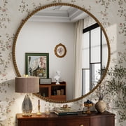BEAUTYPEAK 36" Round Large Vintage Mirror Decorative Bathroom Mirror, Gold