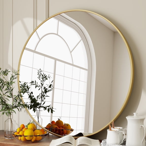 BEAUTYPEAK 36" Wall Mirror Bathroom Mirror Wall Mounted Round Mirror, Gold