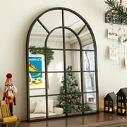 BEAUTYPEAK 36" x 24" Arched Windowpane Mirror Decor Wall Mirror, Black