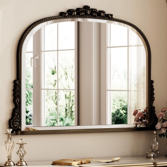 BEAUTYPEAK 36"x 27" Arched Vanity Mirror Vintage Decor Mirror Wall Mounted, Antique Bronze