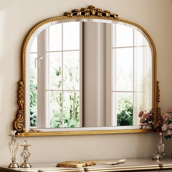 BEAUTYPEAK 36"x 27" Arched Vanity Mirror Vintage Decor Mirror Wall Mounted, Antique Gold