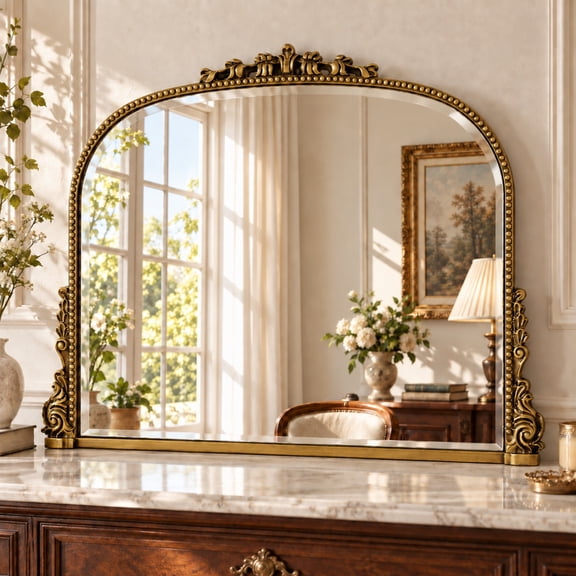 BEAUTYPEAK 36"x27" Vintage Bathroom Mirror Baroque Style Decorative Vanity Mirror Wall Mounted, Antique Gold