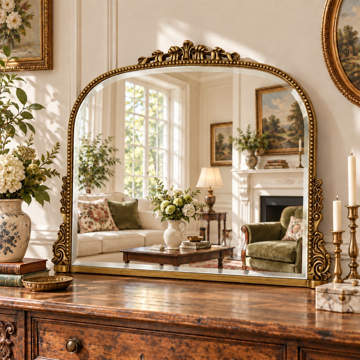 BEAUTYPEAK 36"x27" Vintage Bathroom Mirror Baroque Style Decorative Vanity Mirror Wall Mounted, Antique Gold