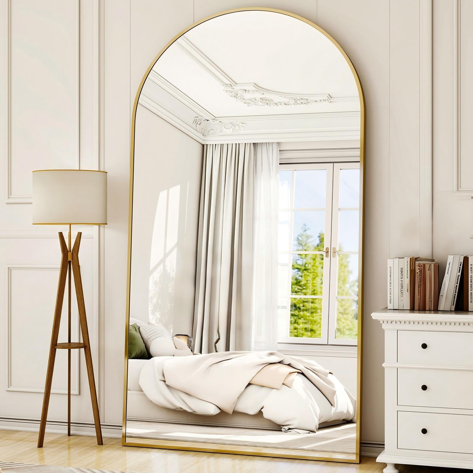 BEAUTYPEAK 38.1"x77"Arched Full Length Mirror Floor Mirror with Stand，Gold