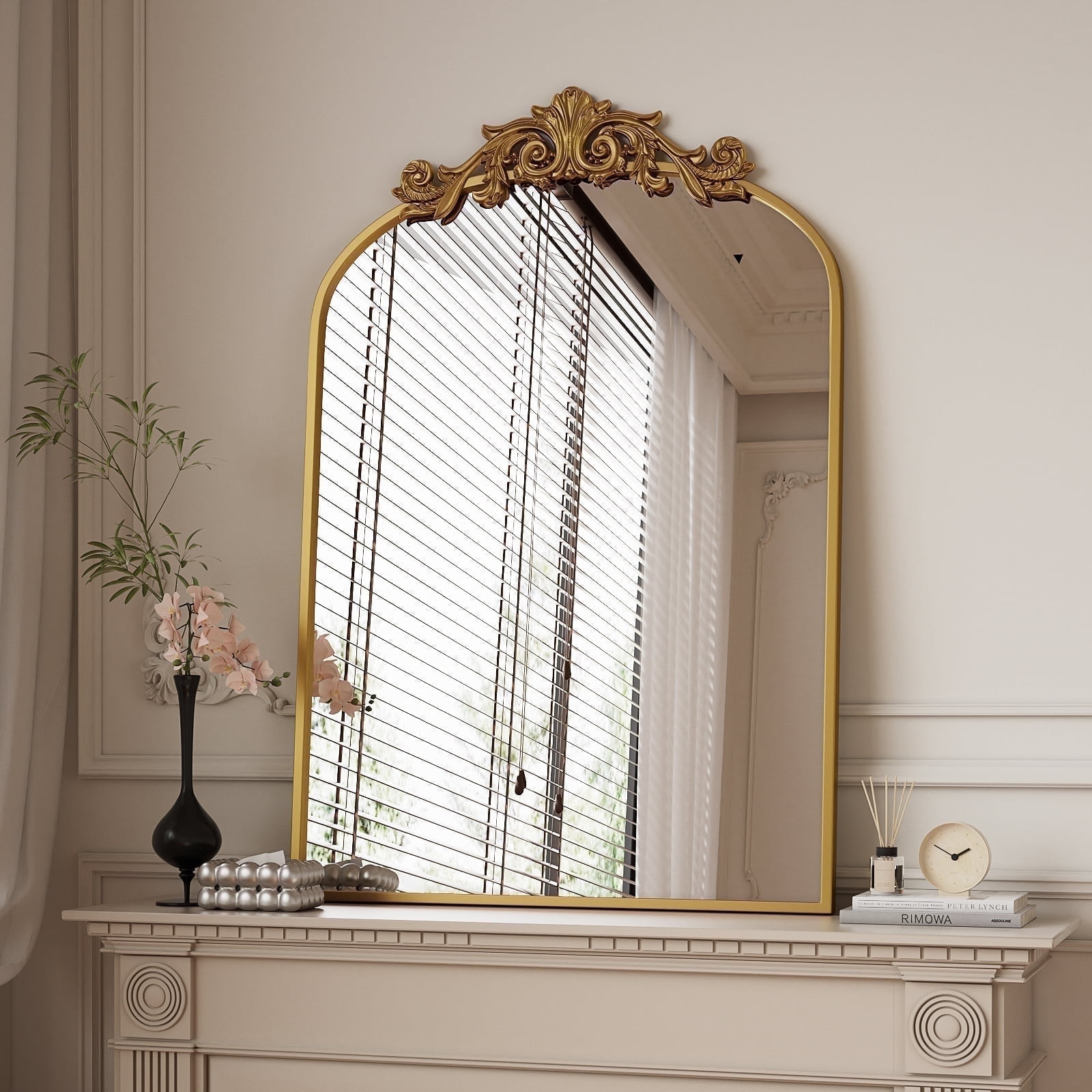 BEAUTYPEAK 38"x 24" Arched Bathroom Mirror Baroque Style Wall Decor,Gold - Walmart.com