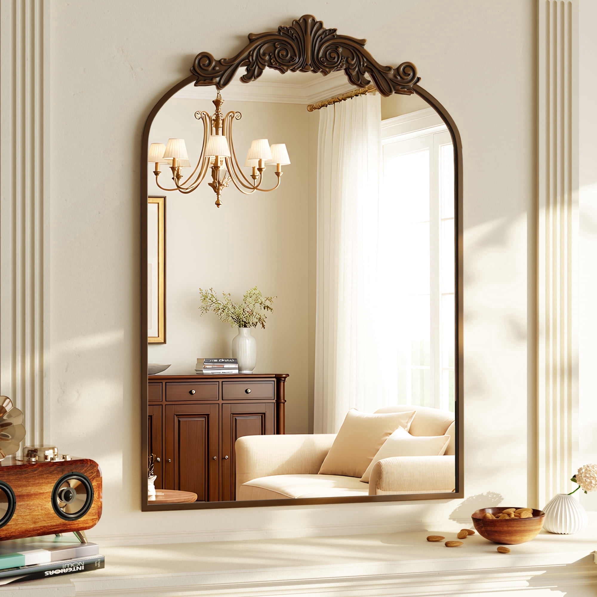 BEAUTYPEAK 38"x 24" Wall Decor Mirror Arched Metal Vintage Bathroom Mirror,Bronze
