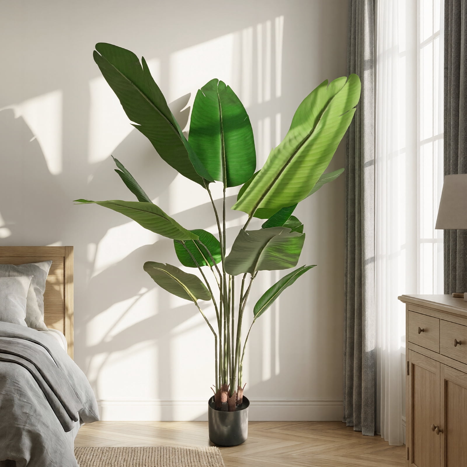 BEAUTYPEAK 4.6Ft Artificial Birds of Paradise Plant Faux Banana Leaf Tree Fake Tropical Palm Tree Indoor Outdoor Floor Plant