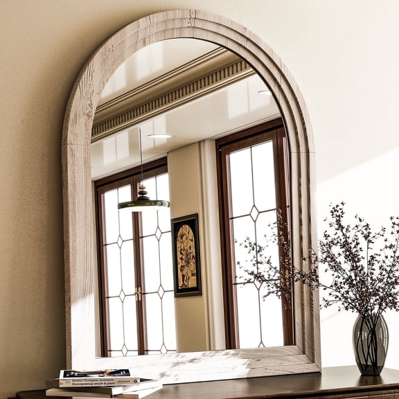 BEAUTYPEAK 40"x 30" Arched Bathroom Mirror Wall Mirror Wooden Frame,White