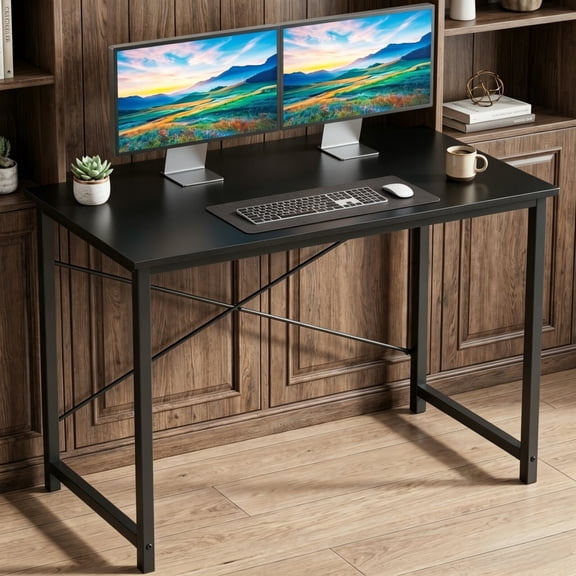 BEAUTYPEAK 44" Computer Desk Writing Gaming Table with Wood Top X-Shaped Reinforced Frame, Black