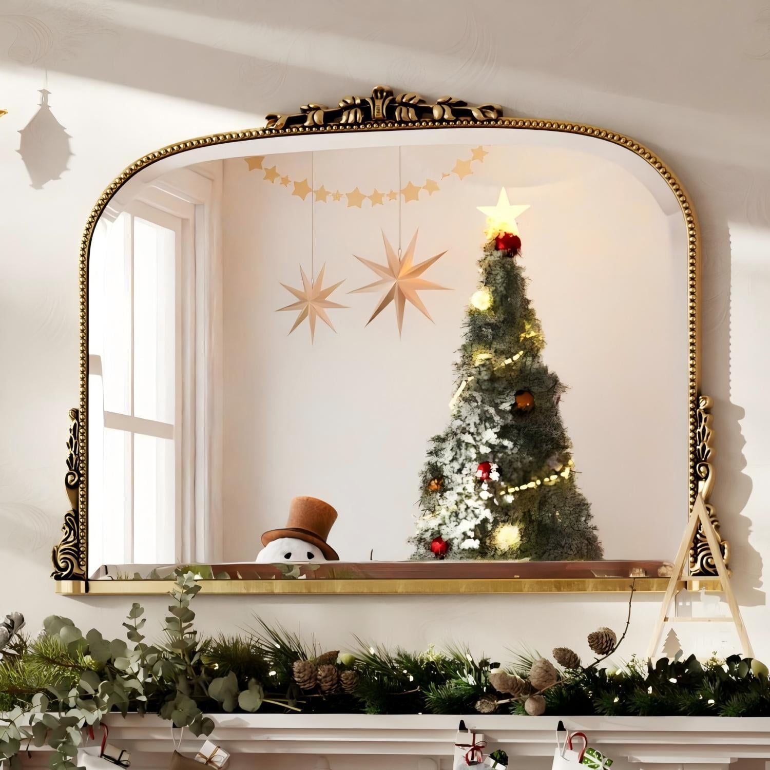 BEAUTYPEAK 44"x 32" Arched Vanity Mirror Vintage Decor Mirror Wall Mounted, Antique Gold - Walmart.com