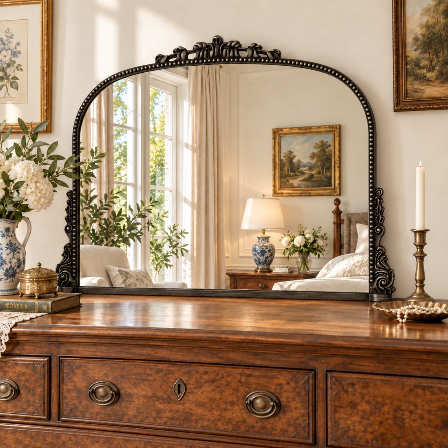 BEAUTYPEAK 44"x32" Vintage Bathroom Mirror Baroque Style Decorative Vanity Mirror Wall Mounted, Antique Bronze