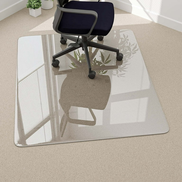 BEAUTYPEAK 46 x 55 Tempered Glass Office Chair Mat for Carpet or Hard Floor Protection
