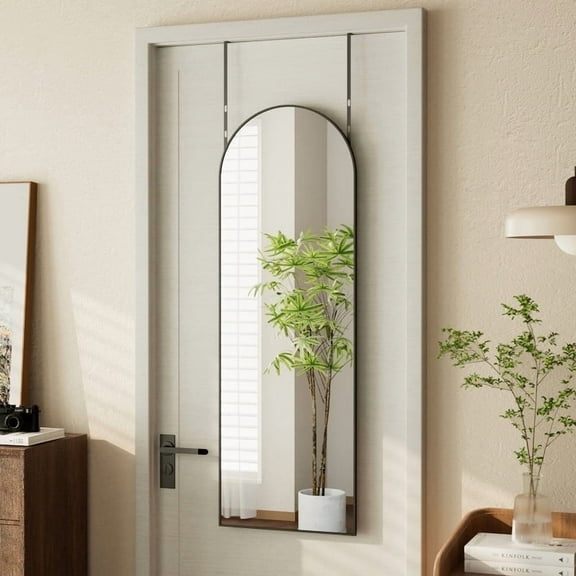 BEAUTYPEAK 48"x 14"Arched Full Length Mirror Wall Mounted Door Mirror,Black