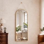 BEAUTYPEAK 48 x 16 Arched Full Length Mirror Hanging Wall Mirrors with Leather Strap, Gold