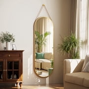 BEAUTYPEAK 48 x 16 Full Length Mirror Oval Hanging Wall Mirror with Leather Strap,Gold