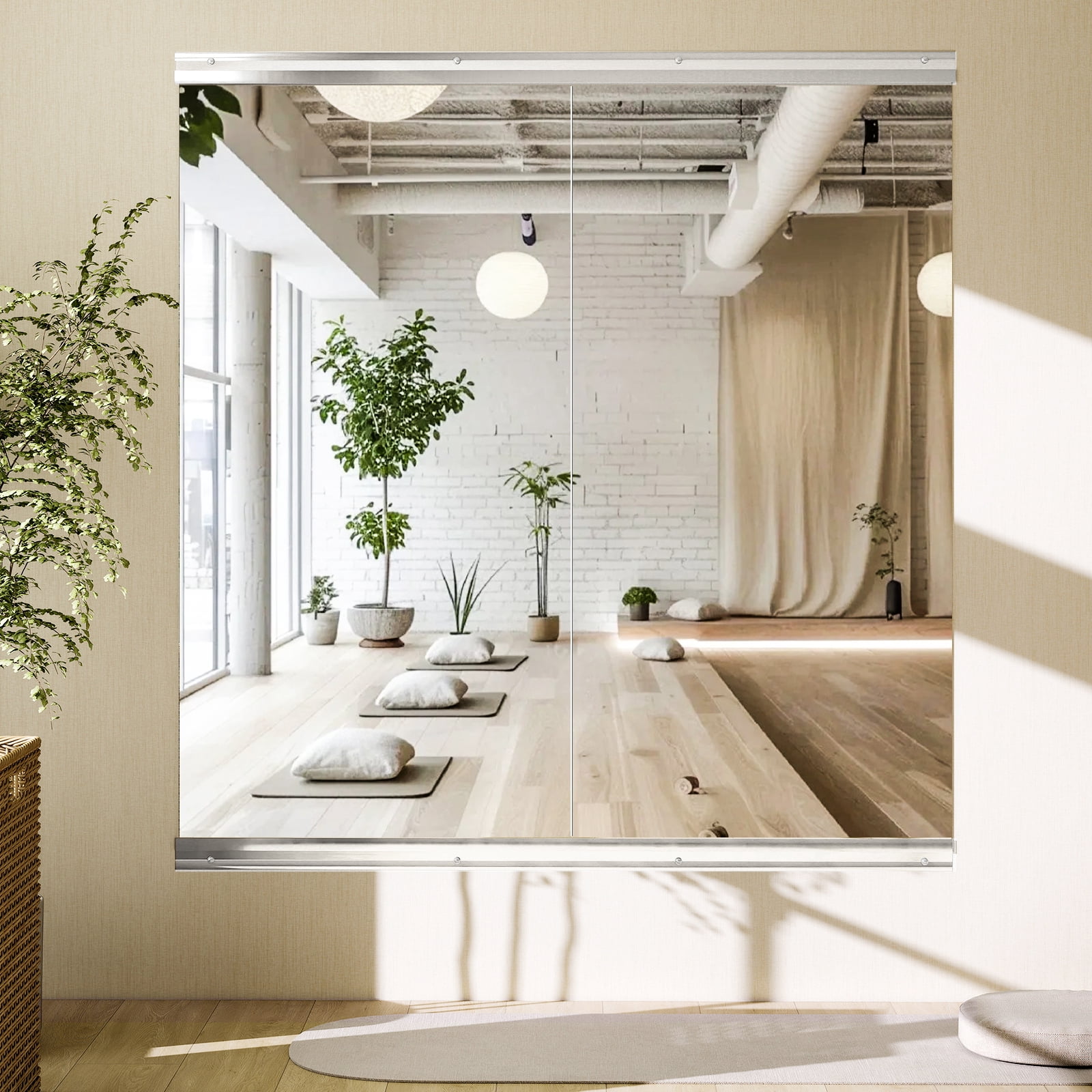 BEAUTYPEAK 48"x 24"-2PCS Home Gym Frameless Mirror Full Length Tempered Glass Wall Mirror