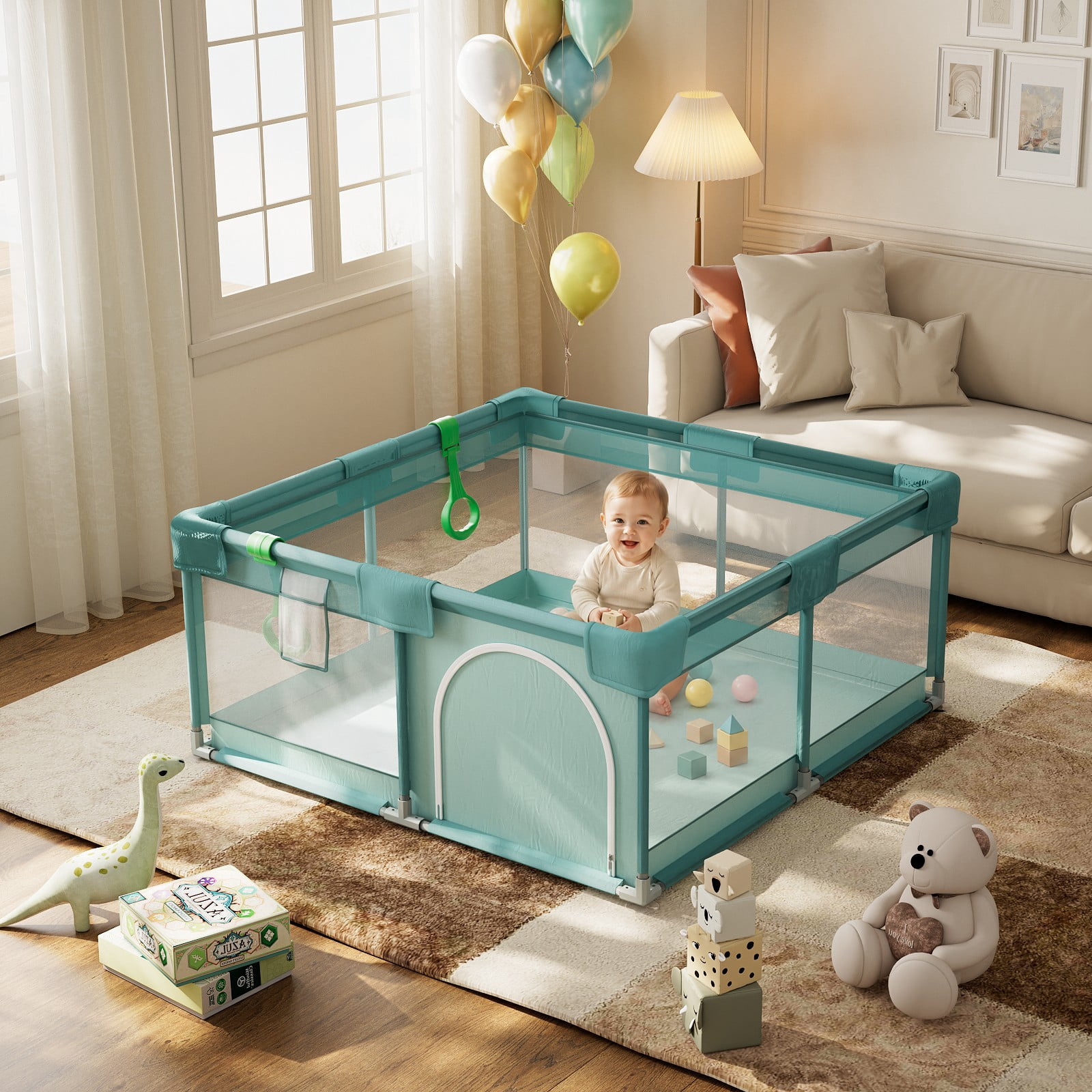 BEAUTYPEAK 48"x48" Large Baby Playpen Toddler Play Yard Fence for Boys and Girls, Pale Green