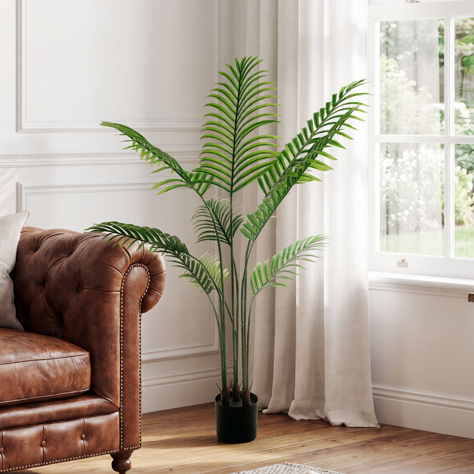 BEAUTYPEAK 4FT Artificial Palm Plants Fake Pre Potted Faux Green Tree Fake House Plants Indoor Outdoor Floor Plant