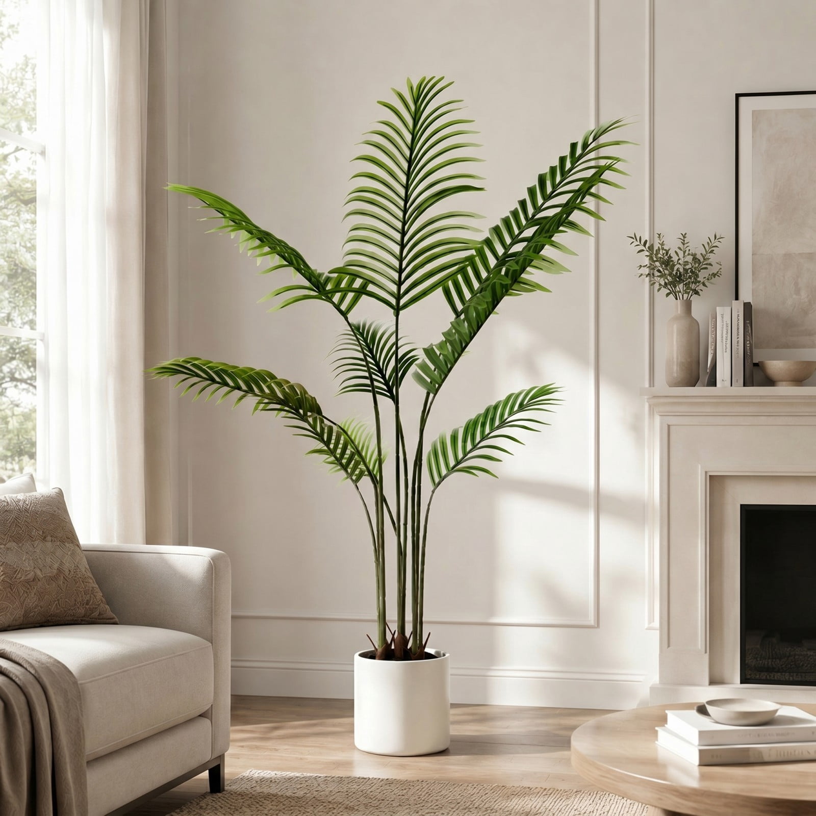 BEAUTYPEAK 4FT Artificial Palm Plants Fake Pre Potted Faux Green Tree Fake House Plants Indoor Outdoor Floor Plant