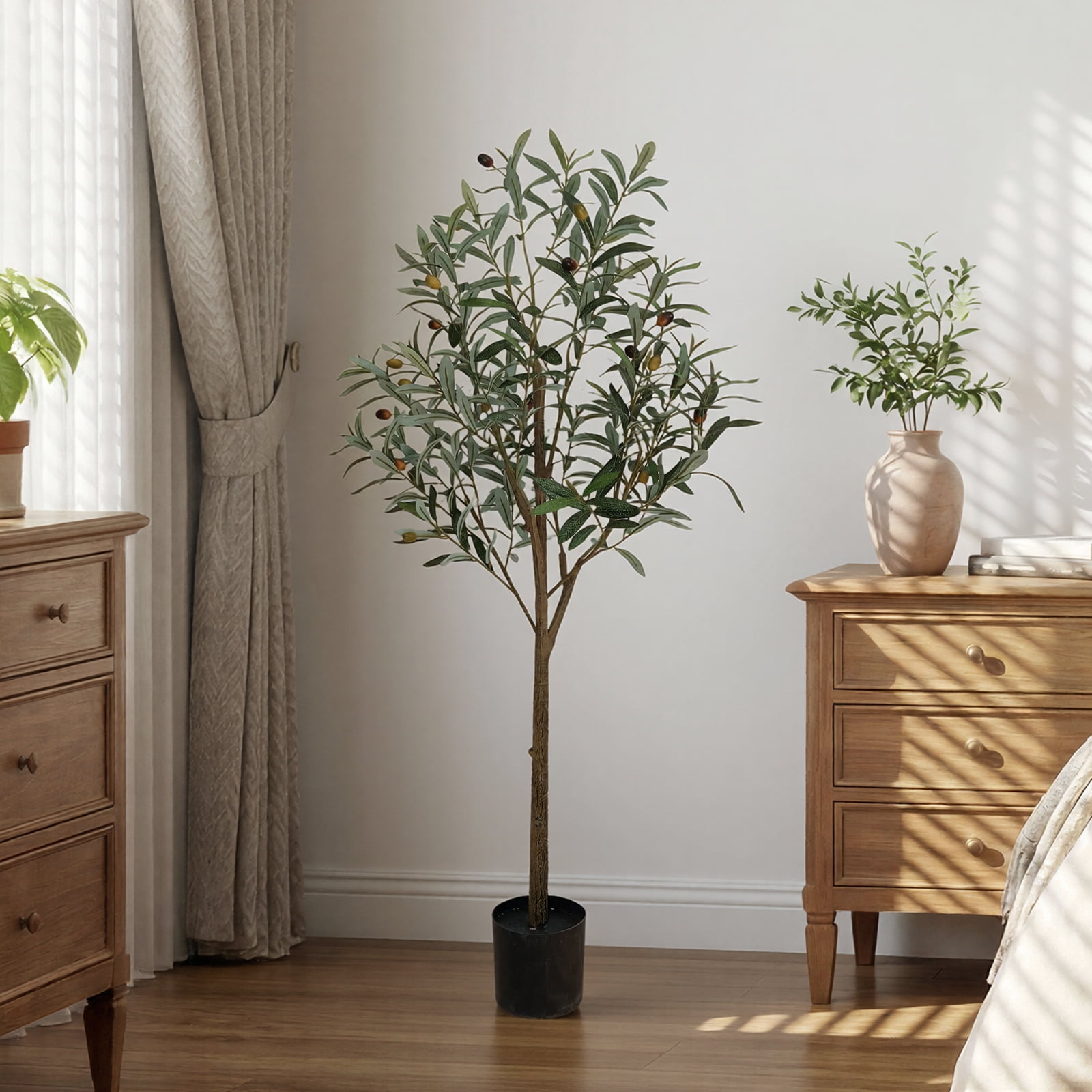 BEAUTYPEAK 4FT Artificial Plant Fake Indoor Olive Tree Decorative Outdoor Greenery in Black Pot