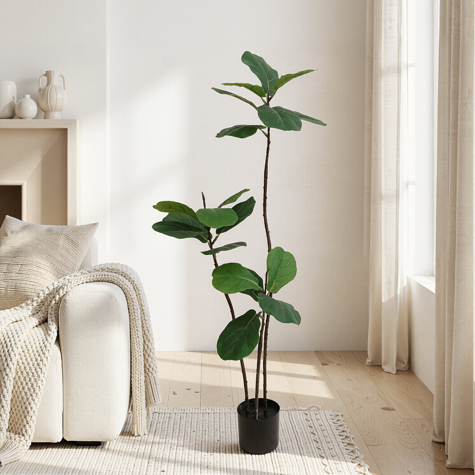 BEAUTYPEAK 5.2FT Artificial Fiddle Leaf Fig Tree Faux Ficus Tree Fake Green House Plants Indoor Outdoor Floor Plant